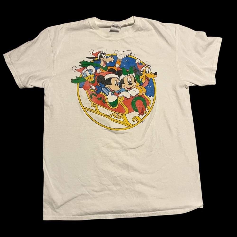 Vintage Disney Christmas Sleigh Squad Mickey Mens T-Shirt Medium Holiday Graphic